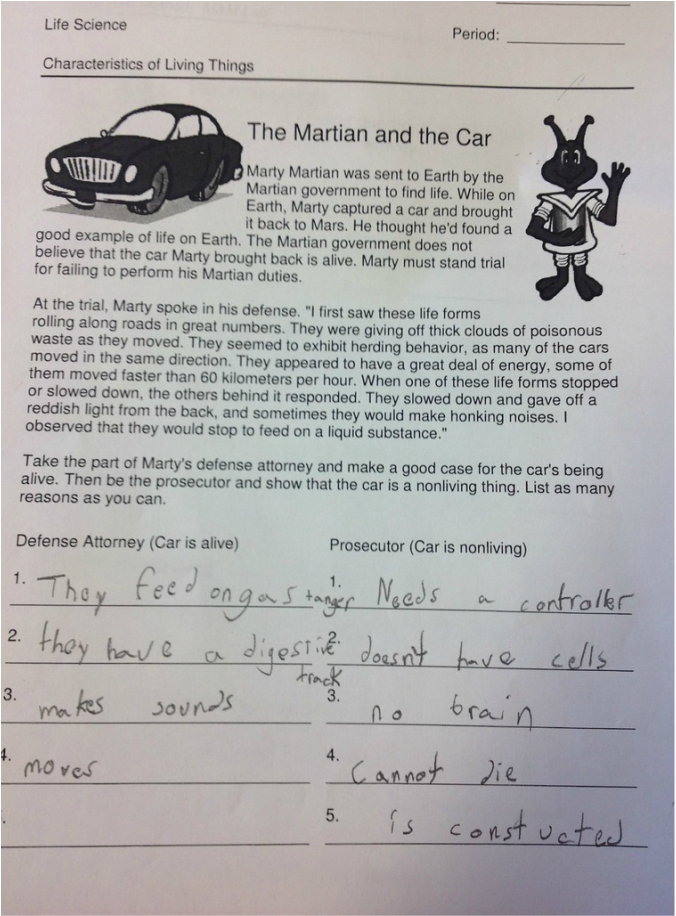 The Martian And The Car Worksheet Answer Key